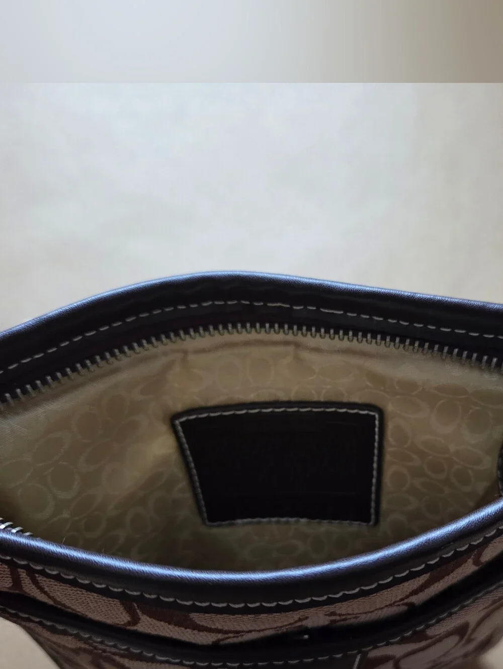 Vintage COACH Signature Stripe Swingpack Crossbody Bag In Brown